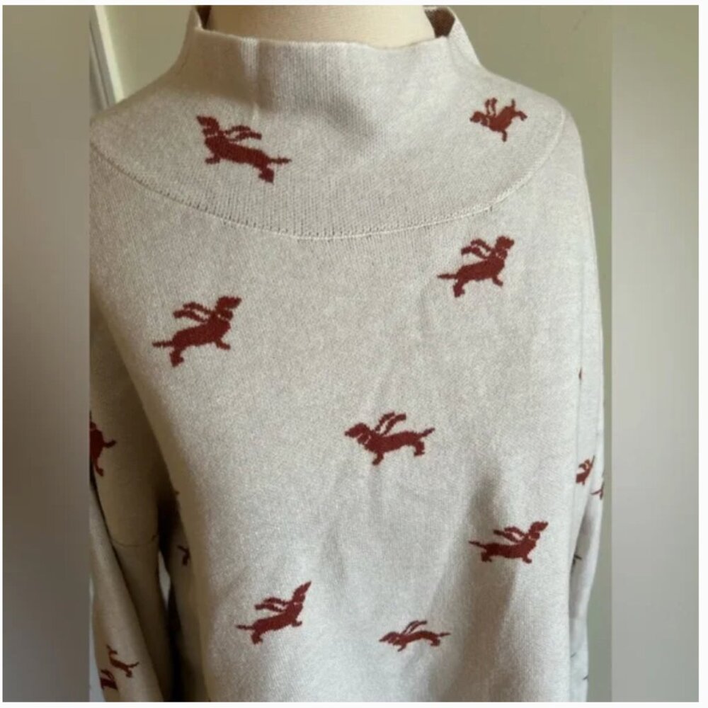 Anthropologie Maeve The Carys Mock-Neck Sweater dachshund dog graphics size XL - Picture 3 of 10